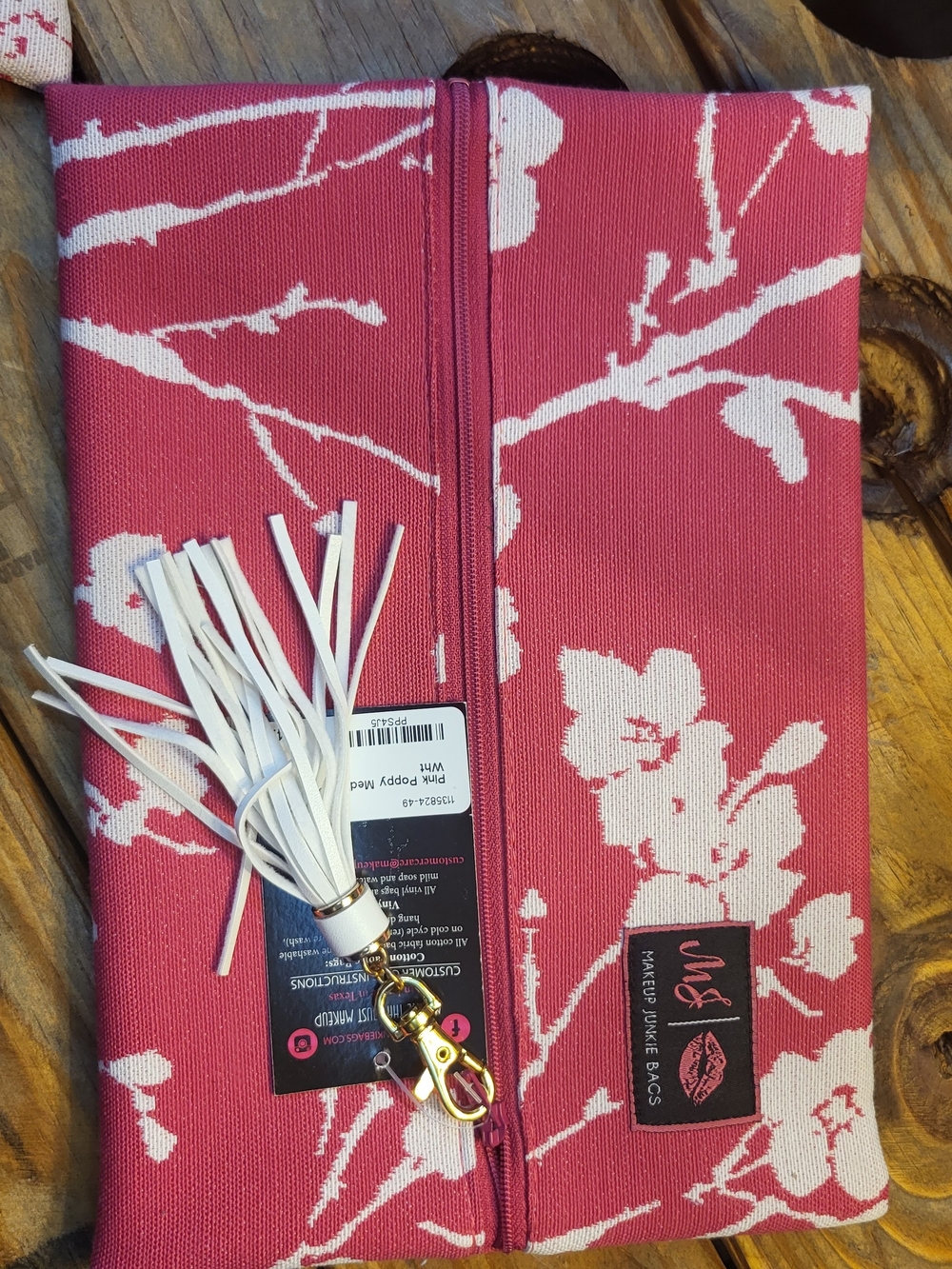Pink Floral Cosmetic Wristlet with Tassel